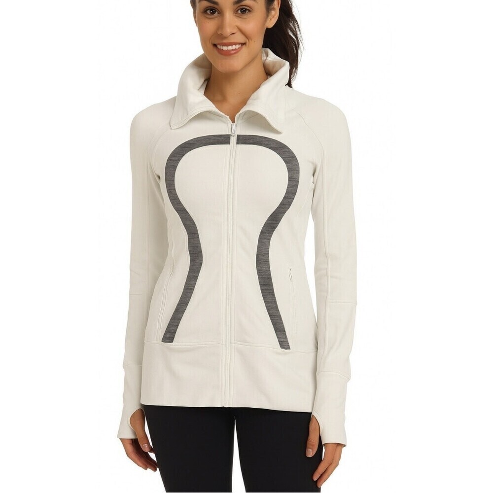 Lululemon Womens In Stride Define Full Zip White gray Jacket Size 6 thumb holes